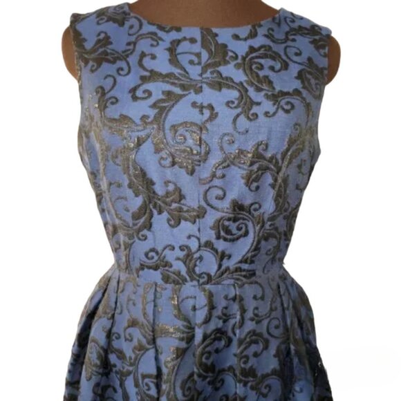 Taylor Skater Blue and Black Shiny Formal Dress Size 6 - Picture 2 of 6